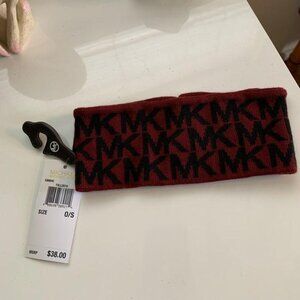 Michael Kors signature headband in a burgundy and black MK logo print